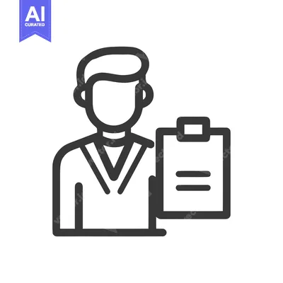 Aset desain premium: Minimalist Icon: Man Holding Clipboard with Document Outline