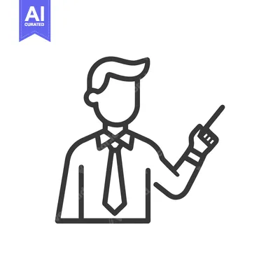Premium design asset: Minimalist Line Art: Businessman Pointing Upward, Isolated on White