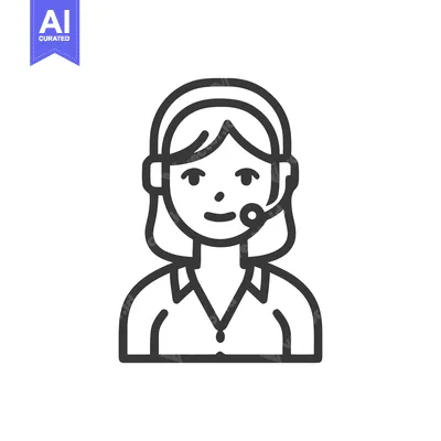 Customer Service Icon: Woman with Headset, Minimalist Line Art