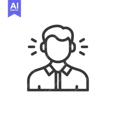Aset premium populer: Hearing Loss Icon: Man with Sound Waves Near Ears, Outline Style
