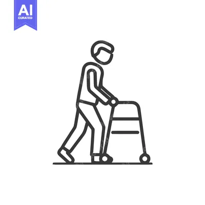 Premium design asset: Minimalist Line Art: Elderly Person Using Walker for Mobility Assistan