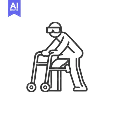 Popular premium asset: Minimalist Line Art: Elderly Person Using Walker for Mobility Assistan
