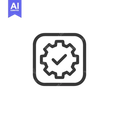 Aset premium populer: Gear with Check Mark Icon in Rounded Square, Dark Gray on White Backgr