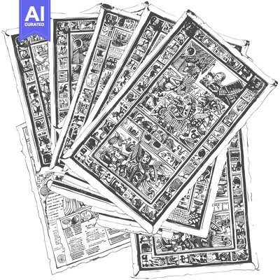 A stack of ancient Aztec glyphs on paper