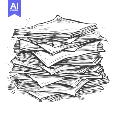 A Stack of Papers Drawn in Black and White