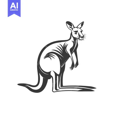 Aset desain premium: A Standing Black and White Silhouette of a Kangaroo