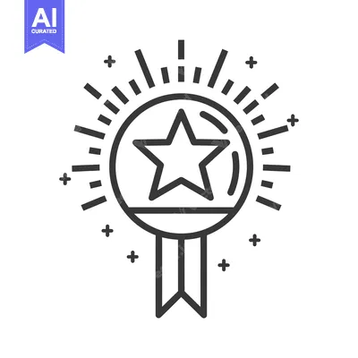 Aset premium populer: A Star Shaped Badge With A Ribbon and Rays of Light Behind It