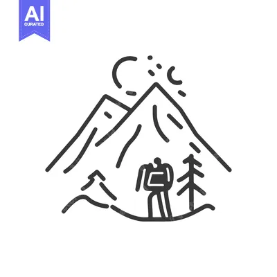 Popular premium asset: A Stick Figure Hiker Stands in Front of Mountains and Trees Under a Cr