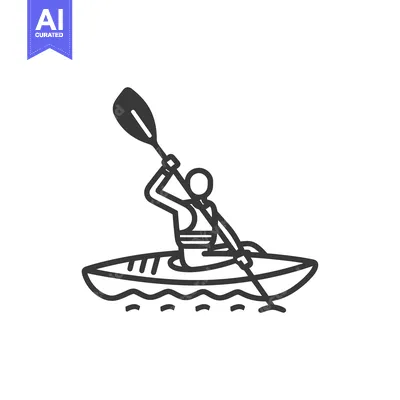 Aset desain premium: A Stick Figure Kayaking on Water with a Paddle