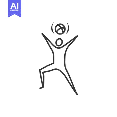 Aset desain premium: A stick figure person catching a ball with their hands raised