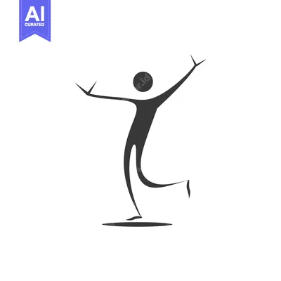 Aset premium populer: A stick figure silhouette of a person jumping in the air with their ar