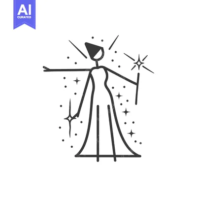 Aset premium populer: A Stick Figure Woman Holding A Magic Wand With Stars