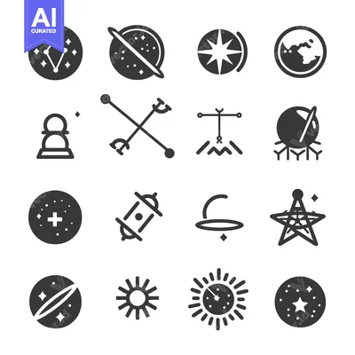 Popular premium asset: Collection of minimal icon designs with astrological and geometric sym