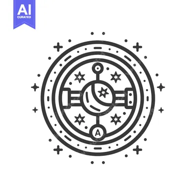 A stylized illustration depicting celestial objects within a circle