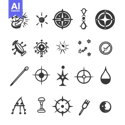 Aset desain premium: A collection of black and white stylized icon symbols designs