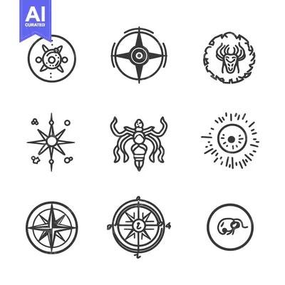 Aset premium populer: Nine minimalist design elements and icons illustrated with simple line