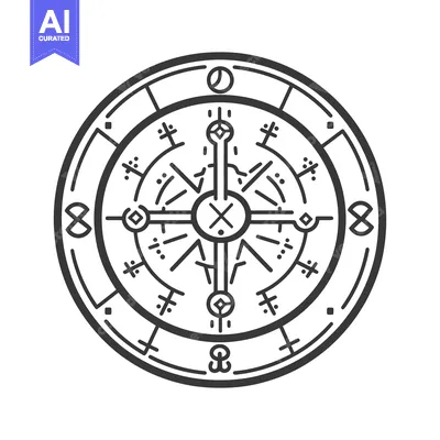 Aset premium populer: A circular black and white design representing a compass or symbol