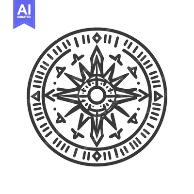 Aset desain premium: A detailed illustration of a compass rose in a circle