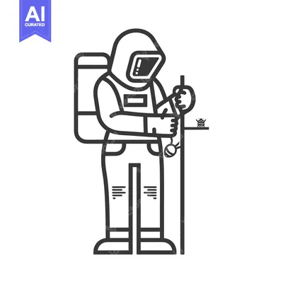 Aset premium populer: Astronaut in a Spacesuit Holding a Pole with a Small Object at the End