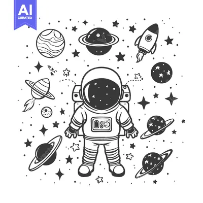 Astronaut in Space with Planets and Stars