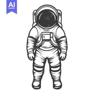 Aset desain premium: Monochrome Illustration Depicts a Standing Human Figure in Spacesuit