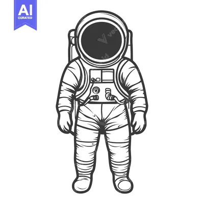 Aset desain premium: An illustration depicting a standing astronaut wearing a spacesuit