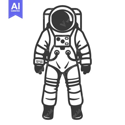 Aset desain premium: An illustrated drawing of a standing astronaut in a spacesuit