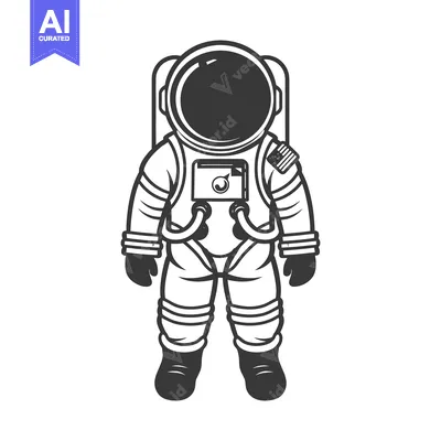 Aset desain premium: A detailed black and white illustration of an astronaut in space