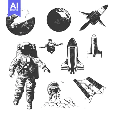 Astronaut on Moon Surface with Spacecraft and Planets