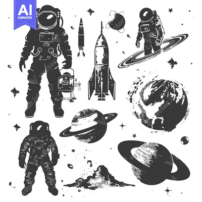 Aset premium populer: Astronauts, Planets, Rockets, and Stars in a Stylized Space Illustrati