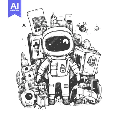 Aset premium populer: Astronaut Standing Amongst Abstract Objects and Cityscape