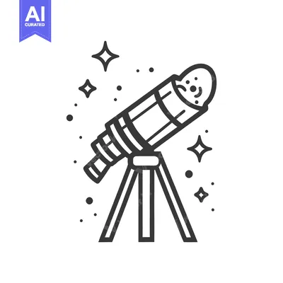 An illustration depicts a telescope with celestial elements and object