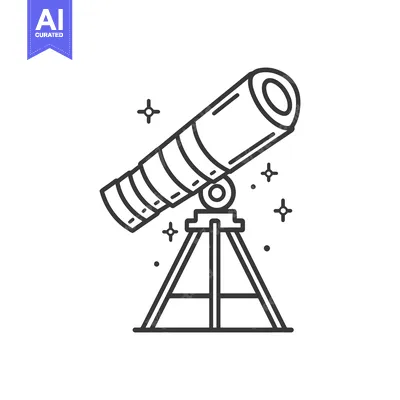 Aset desain premium: A simple black and white image showing a telescope on a tripod