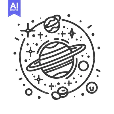 Aset desain premium: A Simple Black and White Illustration Depicting a Solar System Scene