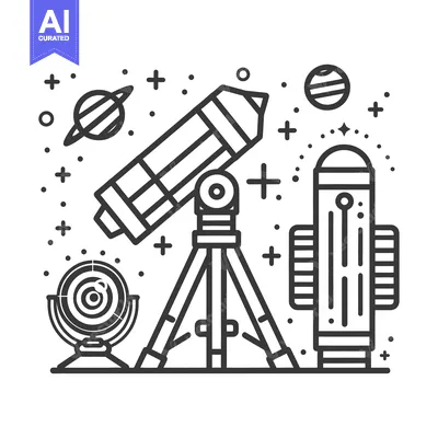 Aset premium populer: An illustration displaying astronomy related equipment and celestial o