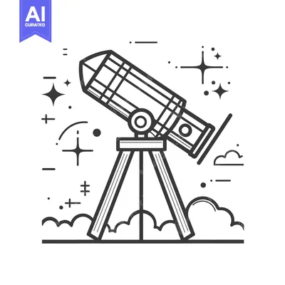 An illustrated telescope observing the cosmos in the night sky
