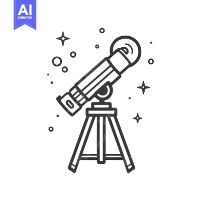 An illustration depicting a telescope with stars in the sky