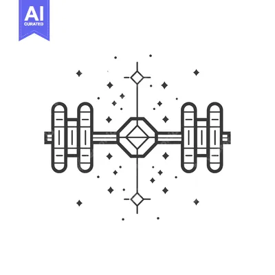 Aset premium populer: A stylized barbell with a geometric center and star-shaped designs