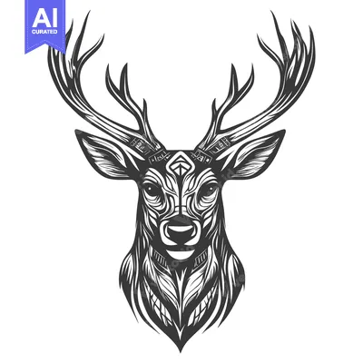 Aset premium populer: A stylized black and white deer head with large antlers