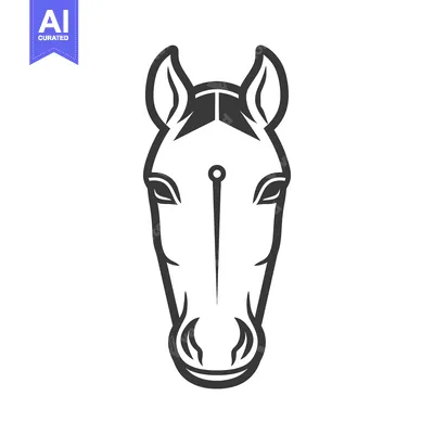 Aset desain premium: A stylized black and white drawing of a horse's head