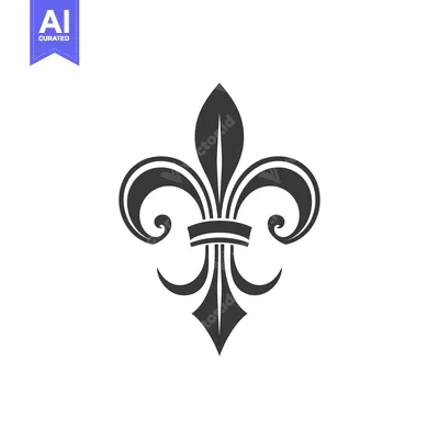 Aset desain premium: A stylized black and white fleur-de-lis design