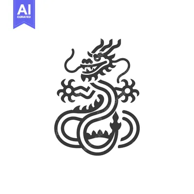 Aset desain premium: A stylized black and white illustration of a Chinese dragon