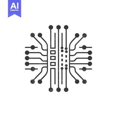 Aset premium populer: A stylized black and white illustration of a computer chip or processo
