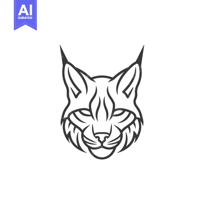 Premium design asset: A stylized black and white illustration of a lynx's head