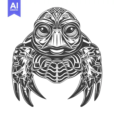 Aset desain premium: A stylized black and white illustration of a mythical creature