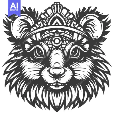 Aset premium populer: A stylized black and white illustration of an animal head with a geome