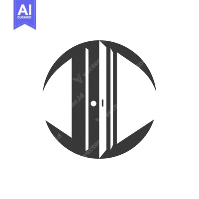 Aset desain premium: A stylized black and white illustration of an open door within a circl