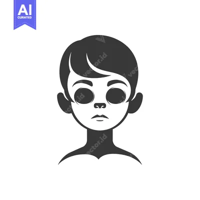 Aset premium populer: A stylized black and white illustration of a person's face with a shor