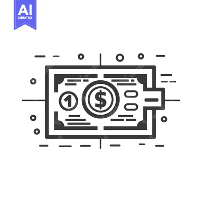 Premium design asset: A stylized black and white illustration of a single dollar bill.