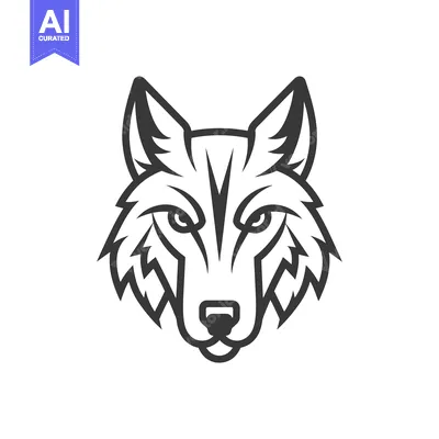 Aset premium populer: A stylized black and white illustration of a wolf's head